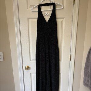 Black Sparkling Halter Maxi Dress - Size L (Altered)